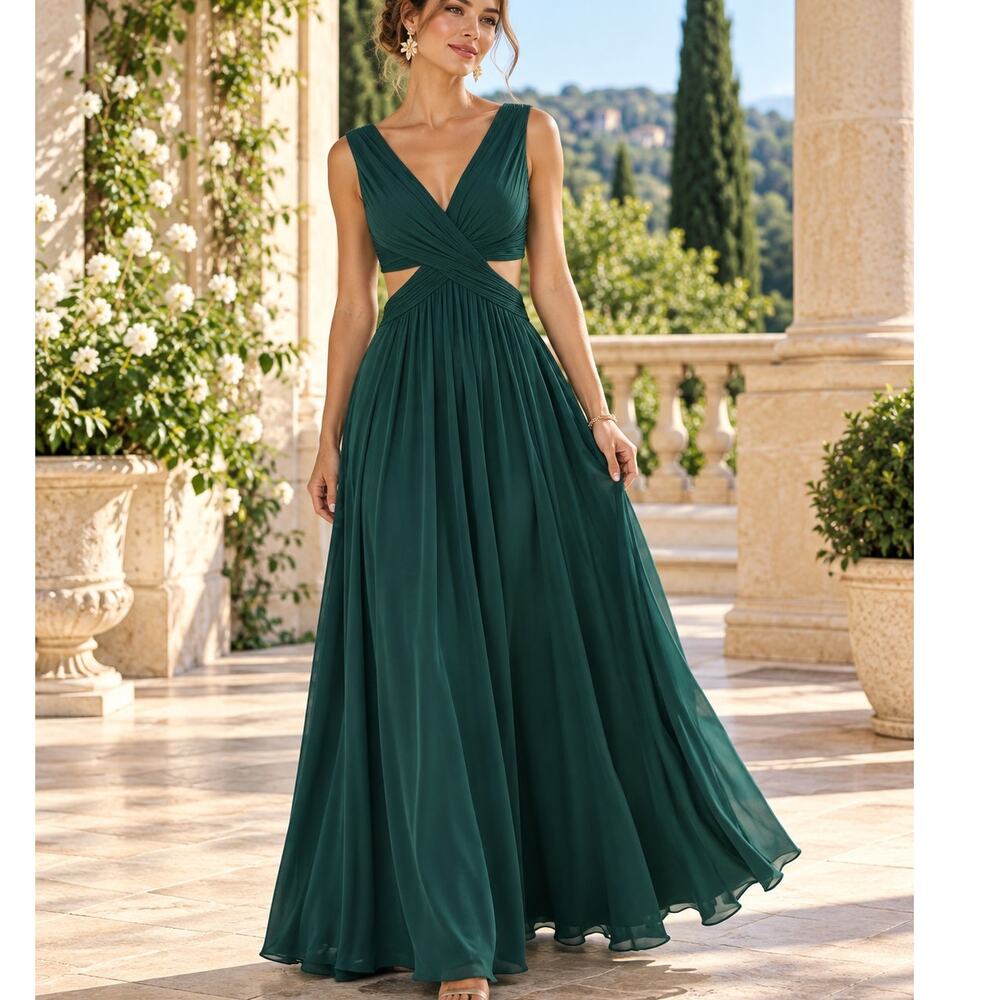 Lulus Green Cutout Twist Front Maxi Formal Evening Gown XS to Small